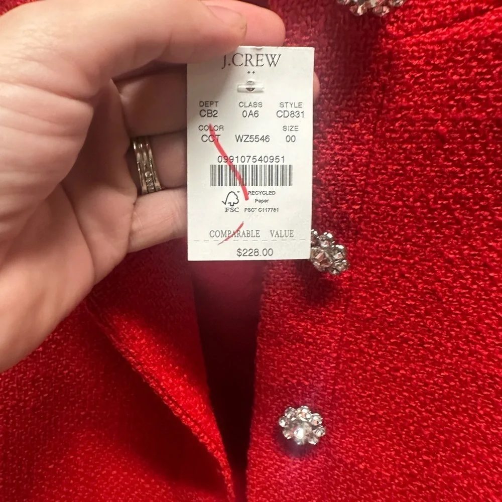 J. Crew Tweed lady jacket with jeweled buttons